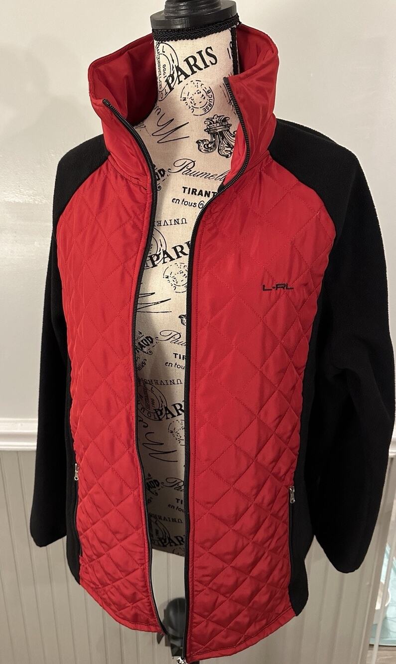 LAUREN ACTIVE Ralph Lauren L-RL Black Red Full Zip Quilted Jacket Size 2XL